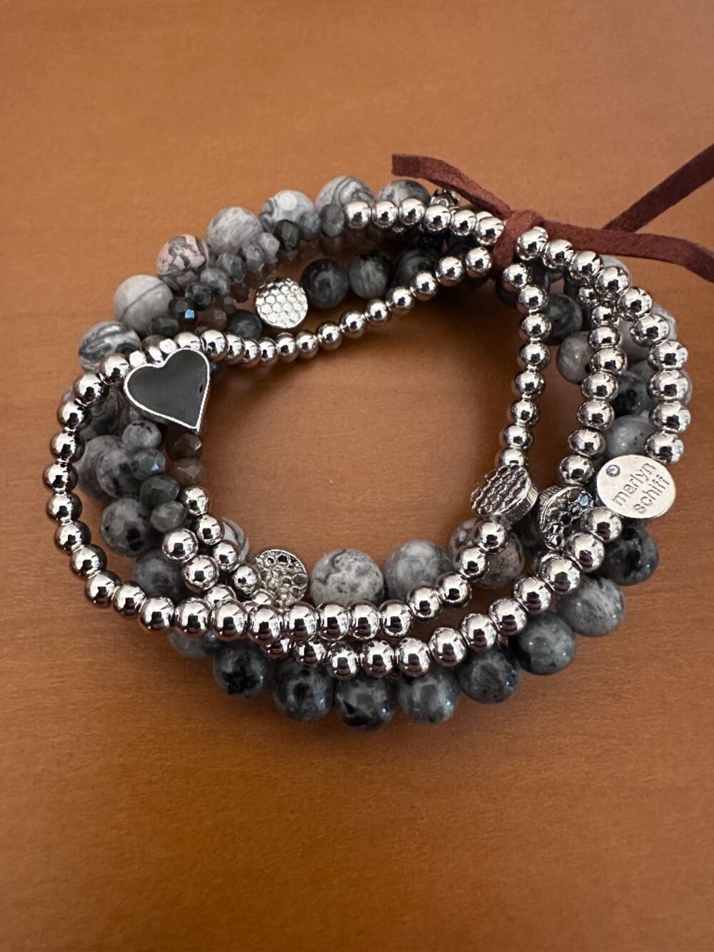Marlyn Schiff Gray and Silver Beaded Stretch Bracelet Stack Set NWOT
